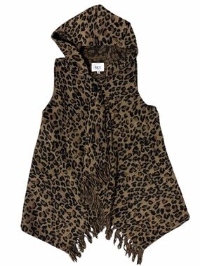 BKE Leopard-Print Hooded Vest in Brown & Black. Oversized